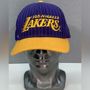 RARE Vintage LA Lakers Sports Specialties Pinstripe Script Wool SnapBack Hat